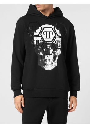 PHILIPP PLEIN Cotton Hoodie with Skull Print and Rhinestone Logo