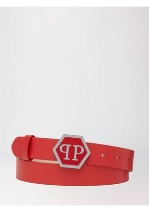PHILIPP PLEIN Smooth Leather Belt with Hexagon Monogram Buckle