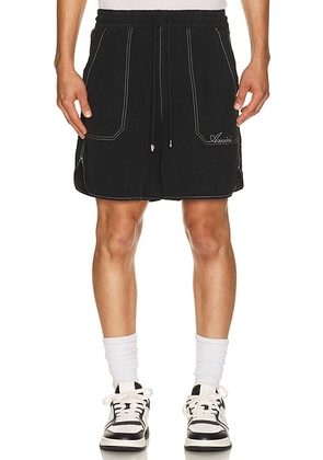 Amiri Script Linen Short in Black - Black. Size XXL/2X (also in S, M, L).