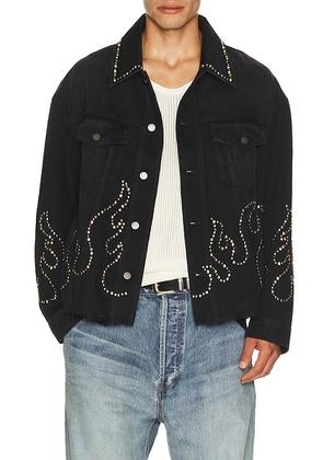 Amiri Studs Flames Trucker Jacket in Vintage Black - Black. Size XL/1X (also in S, L, XXL/2X).