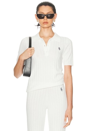 Sporty & Rich SRC Ribbed Polo Top in Ecru - Cream. Size M (also in XS, S, L, XL).