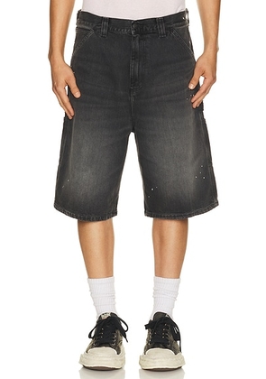 Carhartt WIP Og Single Knee Short in Black (Destroy Wash Splatter) - Black. Size XS (also in S, M, L, XL/1X, XXL/2X).