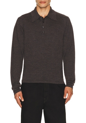 Lemaire Long Sleeve Knitted Polo Top in Ecorce - Brown. Size M (also in S, L, XL/1X).