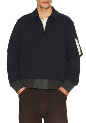 Sacai Sponge Sweat Polo Shirt in Navy & Dark Khaki - Blue. Size 2 (also in 3).