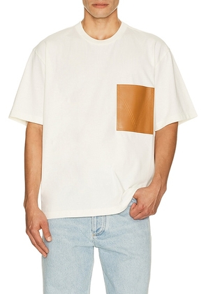 Bottega Veneta Two Ply Cotton Tee Shirt Leather Pocket in Parchment - Cream. Size L (also in ).