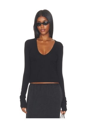 Eterne Butter Rib Long Sleeve V-neck Top in Black. Size XS. Also in M, S.
