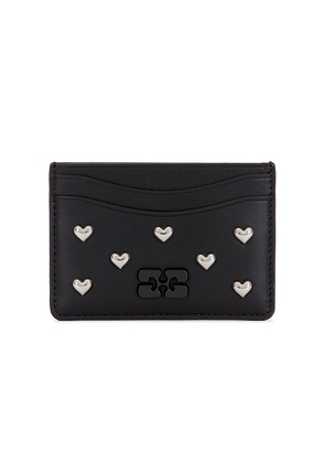 Ganni Bou Card Holder Hearts Studs in Black.