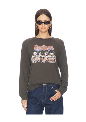Junk Food The Beatles Raglan Crew Fleece Sweatshirt in Black. Size XS. Also in S, M, L, XL.