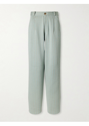Guest In Residence - Carpenter Pinstriped Cotton And Silk-blend Knit Straight-leg Pants - Green - x small,small,medium,large