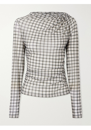 Veronica Beard - Nuvina Gathered Checked Stretch-mesh Blouse - Green - x small,small,medium,large,x large