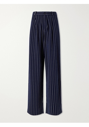 Guest In Residence - Carpenter Pinstriped Cotton And Silk-blend Knit Straight-leg Pants - Blue - x small,small,medium,large,x large