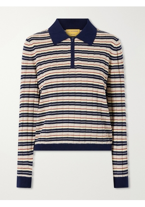 Guest In Residence - Striped Silk And Linen-blend Polo Shirt - Blue - x small,small,medium,large,x large