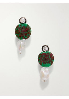 Dries Van Noten - Silver-tone, Glass And Pearl Earrings - Green - One size