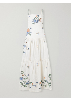 Agua by Agua Bendita - Lima Brisa Floral-embroidered Linen Maxi Dress - Neutrals - x small,small,medium