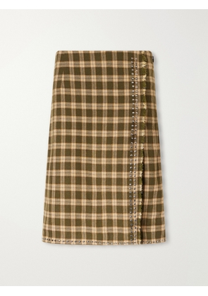 Wales Bonner - Cosmic Frayed Studded Checked Flannel Mini Skirt - Brown - IT38,IT40,IT42,IT44,IT46
