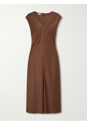 Brunello Cucinelli - Bead-embellished Satin Midi Dress - Brown - xx small,x small,small,medium,large