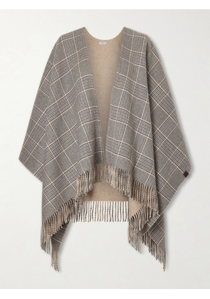 Brunello Cucinelli - Fringed Prince-of-wales Checked Cashmere Wrap - Neutrals - One size