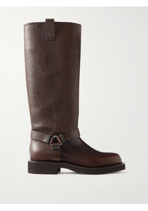 Brunello Cucinelli - Bead-embellished Leather Biker Boots - Brown - IT36,IT37,IT37.5,IT38,IT38.5,IT39,IT39.5,IT40,IT41