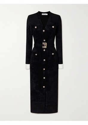 Self-Portrait - Belted Chenille Midi Dress - Black - x small,small,medium,large,x large