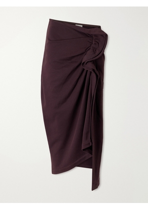 Dries Van Noten - Draped Cotton-jersey Midi Skirt - Burgundy - FR 34,FR 36,FR 38,FR 40,FR 42,FR 44