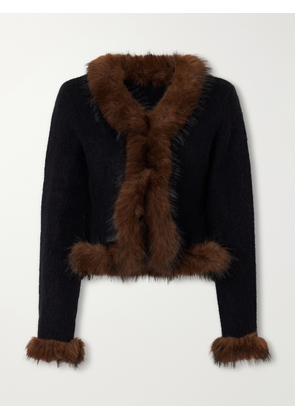 Self-Portrait - Plush-trimmed Knitted Cardigan - Black - x small,small,medium,large