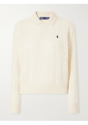 Polo Ralph Lauren - Cable-knit Wool And Cashmere-blend Polo Sweater - Neutrals - xx small,x small,small,medium,large,x large