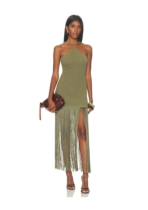 Lovers and Friends Alia Halter Fringe Dress in Olive. Size XXS. Also in XS, S, M, L, XL.