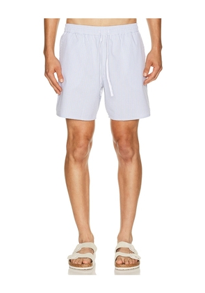 Lacoste Mid Length Striped Textured Swim Trunks in Blue. Size S. Also in M, L, XL/1X.