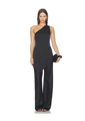Lovers and Friends Olivia Satin Fringe Top in Black. Size XXS. Also in XS, S, M, L, XL.