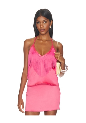 MORE TO COME Inez Fringe Top in Pink. Size XXS. Also in XS, S, M, L, XL.