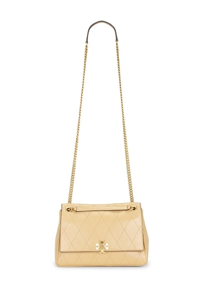 Tory Burch Charlie Quilted Shoulder Bag in Tan.