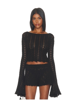 Tularosa Zaylee Boat Neck Open Stitch Mini Sweater in Black. Size XXS. Also in XS, S, M, L.