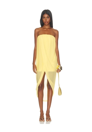 superdown Ellis Strapless Midi Dress in Yellow. Size XXS. Also in XS, S, M, L, XL.