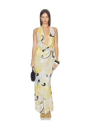 Runaway The Label Lexie Low Plunge Halter Maxi Dress in Yellow. Size XS. Also in S, M, L, XL.