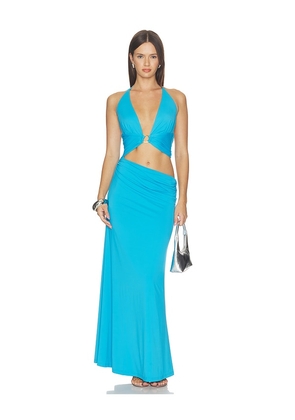 Runaway The Label Lumia Halter Cutout Maxi Dress in Blue. Size XS. Also in S, M, L, XL.