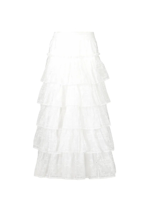 Aje Merrit tiered embroidered maxi skirt - White