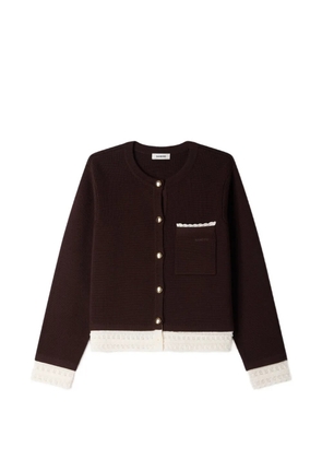 SANDRO embroidered-trim patch-pocket cardigan - Brown