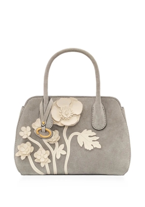 Oscar de la Renta mini Ivy floral-appliqué suede tote bag - Grey