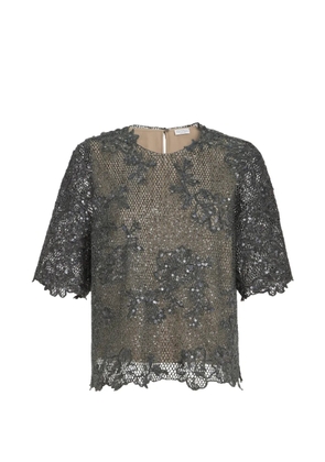 Brunello Cucinelli dazzling lace-embroidery T-shirt in sparkling mohair and wool - Grey