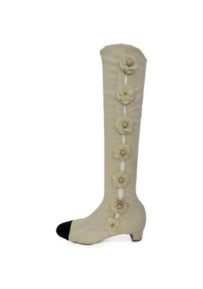 CHANEL Pre-Owned Camellia over-the-knee boots - Neutrals