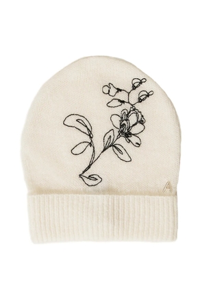 TWINSET knitted beanie with floral embroidery - Neutrals