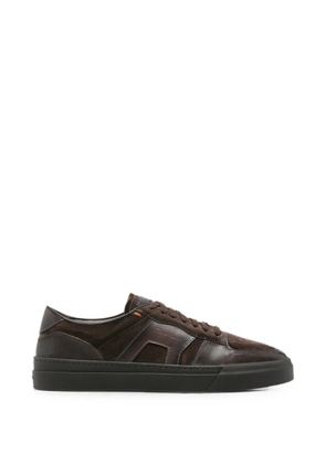Santoni suede-panelled leather sneakers - Brown