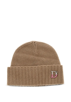DSQUARED2 logo-plaque ribbed-knit beanie hat - Brown