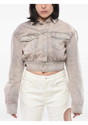 Off-White rhinestone-embellished cropped denim jacket - Neutrals