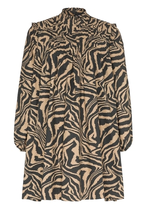 GANNI flared zebra-print dress - 185 TANNIN