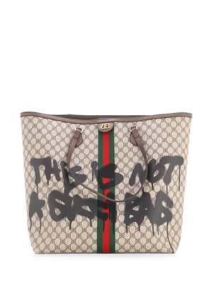 Balenciaga Pre-Owned x Gucci The Hacker Project Graffiti BB Coated Canvas Large tote bag - Brown