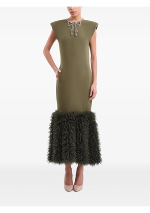 Gemy Maalouf bow-detail faux-fur hem dress - Green