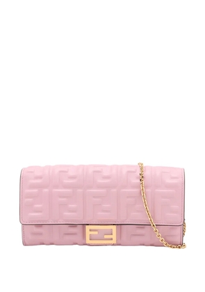 Fendi Pre-Owned 2010-2026 Zucca Embossed Nappa Baguette Continental Wallet With Chain crossbody bag - Pink