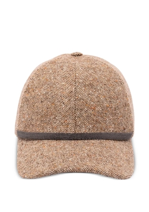 Brunello Cucinelli monili-embellished tweed baseball cap - Brown