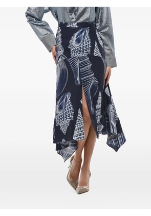 Stella McCartney Ariah patterned satin midi skirt - Blue